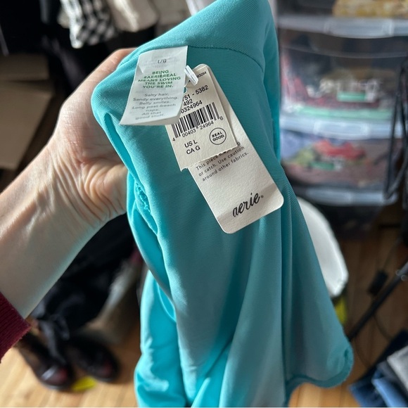 Aerie Sz L Blue Cheekiest Shimmery One Piece Swimsuit - Picture 6 of 8